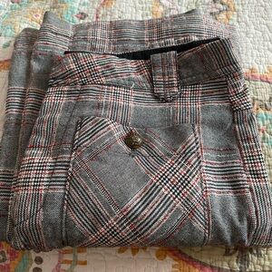 Free People Plaid Flare Leg Trousers Front Square Button Pocket Cute! Size 4
